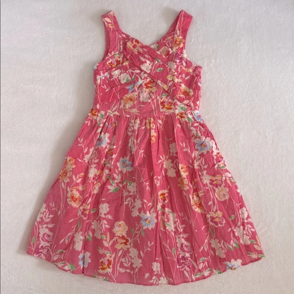 Bloome de jeune fille | Floral Print Swiss Dot Sleeveless Dress Coral Pink (8) - Picture 16 of 16